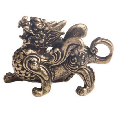 MANGOUSONG Brass Home Decor,3.55x2.50cm Chinese Style Brass Qilin Dragon Statue Figurine for Wealth Prosperity Luck Feng Shui Vintage Ornaments for Home Decoration