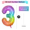 PatiCool 40 Inch Rainbow Number Balloon 3, Large Number Foil Balloons Mylar for Girl Boy Birthday Party Celebration Decorations Supplies, Digital Balloons for Wedding Anniversary Events Decorations view 2