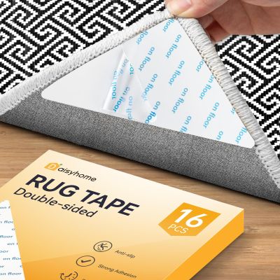 Daisyhome 16 PCS Rug Tape, Rug Pad Gripper for Hardwood Floors, Double Sided Adhesive Carpet Tape, Reusable Anti Slip Rug Grips for Area Rugs to Keep Rug Corners Flat