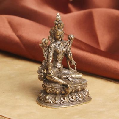 MANGOUSONG Brass Home Decor,5.5x3.8cm Height Green Tara Small Copper Statues Tantric Statues Buddha Statue Buddhism Buddhist Figure Figurine Desktop Craft