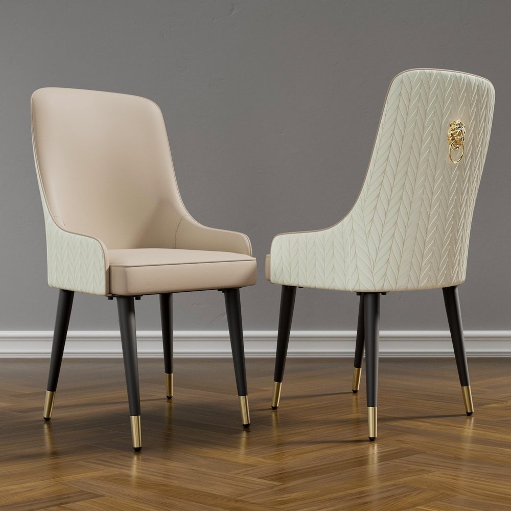 Wisfor Dining Chairs Set of 2: Upholstered Modern Chair with Backrest - Armless Accent Chairs with Metal Legs for Kitchen Living Room Bedroom (Beige White)