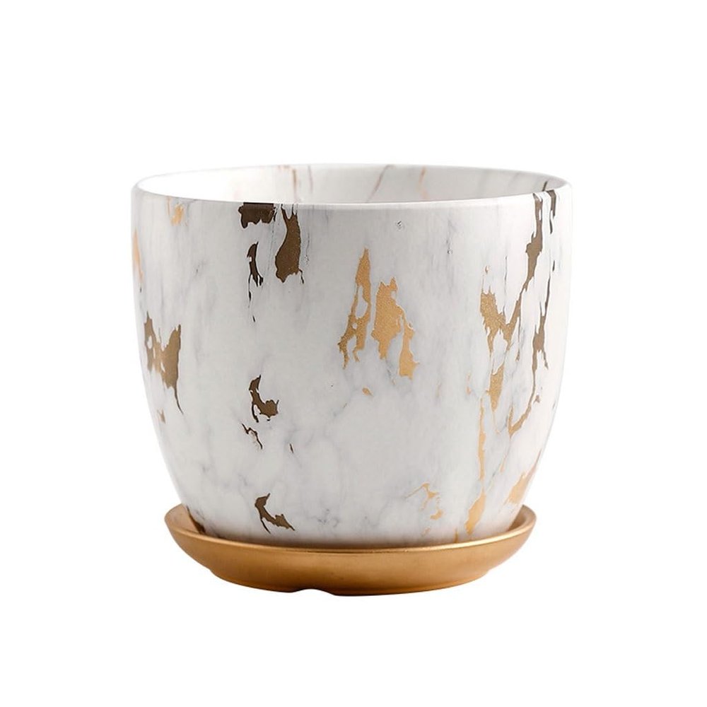 CHICKEN Indoor Flower Pot Modern Simple Nordic Style Ceramic Flower Pot Marble Pattern Literary Flower Pot Balcony Succulent Breeding Pot Outdoor Flower Pot (Size : Small)