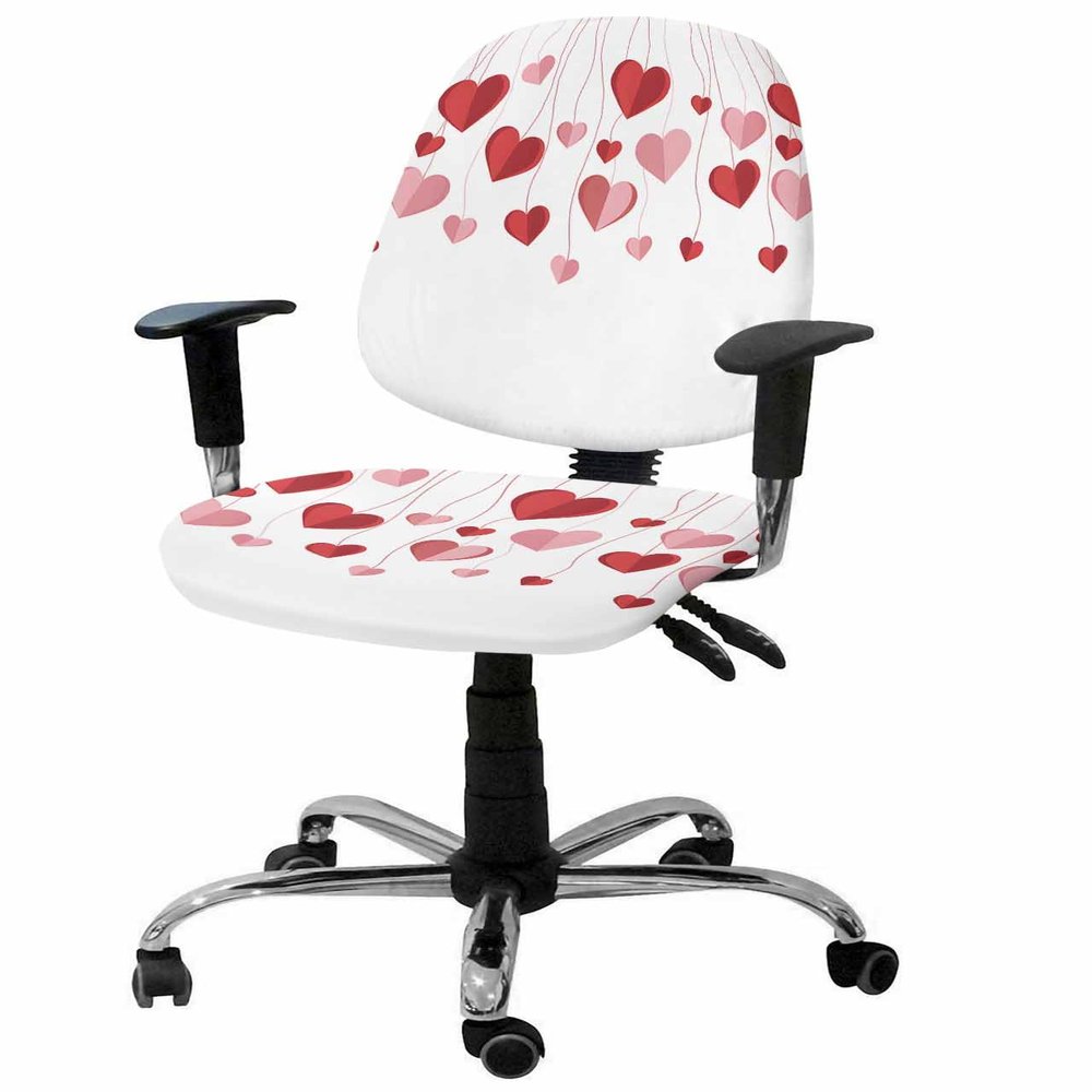 AMZRicher Valentines Love Office Chair Cover Stretchable Computer Chair Seat Cover Backrest Slipcovers, Stretchable Rotating Desk Chair Seat Cushion Split Protectors Red Minimalist Geometric Stripes
