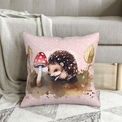 Hedgehog watercolor painting Print Decorative Throw Pillow Covers Corduroy Cushion Covers Soft Throw Pillow Case Sofa Pillow Case Square Cushion Case for Living Room Bed Couch Car Home Decor 18"x18"