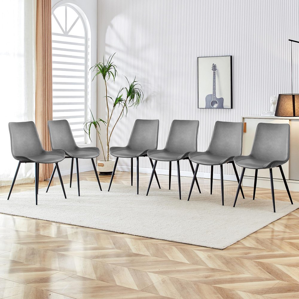 AmoUnico Dining Chairs, Modern PU Leather Dining Room Chair with Sturdy Metal Legs, Upholstered Seat Dinner Chairs Accent Side Chairs for Indoor Kitchen Living Room (Grey, Set of 6)