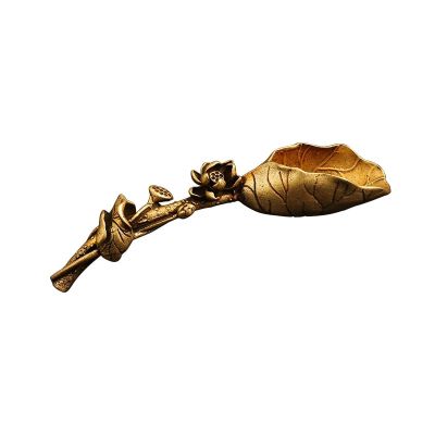 MANGOUSONG Brass Home Decor,13x3x3cm Vintage Brass Lotus Tea Scoops Shovel Teaware Accessories Decorations Antique Copper Spatula Spoon Tableware Ornaments Vintage Color