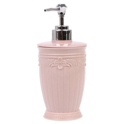 Ldbuejiaja 400ml Empty Carved Flower Dispenser Bottle Shampoo Soap Shower Container Soap Dispenser Replacement Plastic Soap, Pink