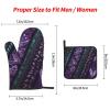 KHiry Oven Mitts and Pot Holder Set of 3 Mixed Purple and Black Print Oven Gloves with Lanyard Oven Mitt for Kitchen Heat-Resistant Hot Pads BBQ Gloves for Cooking Baking view 2