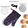 KHiry Oven Mitts and Pot Holder Set of 3 Mixed Purple and Black Print Oven Gloves with Lanyard Oven Mitt for Kitchen Heat-Resistant Hot Pads BBQ Gloves for Cooking Baking view 3