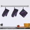 KHiry Oven Mitts and Pot Holder Set of 3 Mixed Purple and Black Print Oven Gloves with Lanyard Oven Mitt for Kitchen Heat-Resistant Hot Pads BBQ Gloves for Cooking Baking view 4