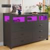 Alohappy 9 Drawers Dresser for Bedroom, Black Dresser with LED Lights and Charging Station, Dressers Chest of Drawers with 3 Visual Drawers, Modern Wood Dresser for Bedroom, Living Room Closet Hallway view 1