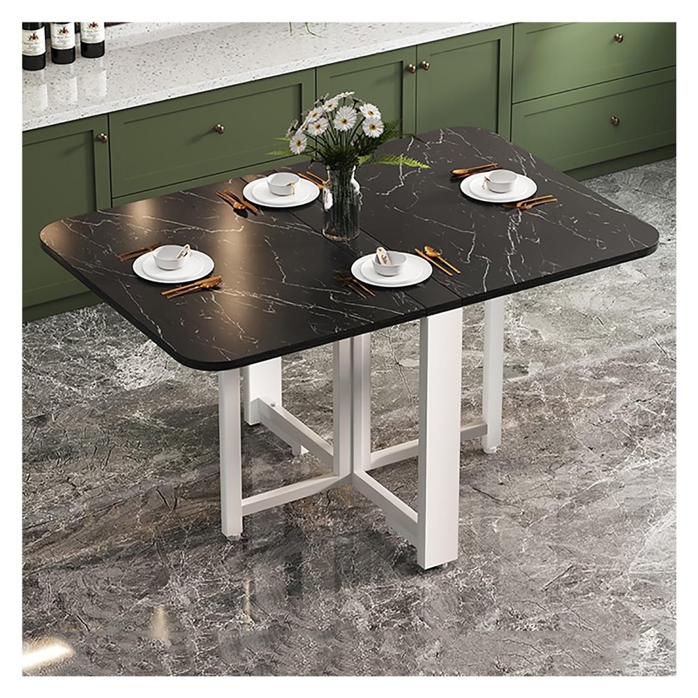 Folding Dining Table with Modern, Foldable Multipurpose Dining Table, Table Drop Leaf Dining Table with Legs, Solid Wooden Foldable Kitchen Table, Space Saving, for Dining Room Kitchen Living Room (C
