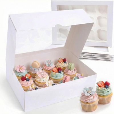 VGOODALL 3PCS White Cupcake Container, 12 Count with Window Boxes Holding 36 Pastry Box for Birthday Holiday Party Bakery Supplies