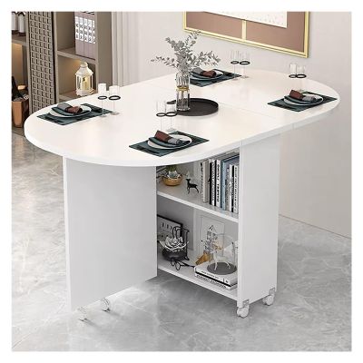 Modern Drop-Leaf Folding Dining Table, Rolling Space Saving Dining Table By 6 Wheels, Dining Table & Expandable Kitchen Table With Drawer & Storage Shelves, For Kitchen/Farmhouse/Living Room ( Color :