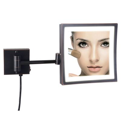 WEITOL 8 Inch LED Wall Mounted Makeup Mirror with 3X/5X Magnification, Brass Foldable 360 Swivel Extendable Vanity Mirror for Bathroom Hotels,Nickel,3X (Color : Black, Size : 3X)