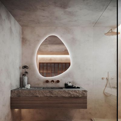 KT WALL ART Aesthetic Washbasin Led Mirror, Asymmetrical Led Illuminated Bathroom Mirror, Decorative Irregular Led Lighted Mirror, Triangle Mirror with Ligths (Cool Light, 70x90 cm | 28"x36")