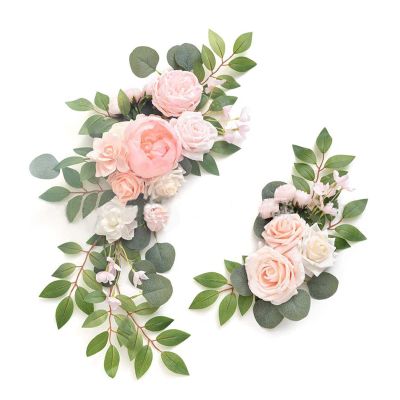BEIJIALY Wedding Arch Flowers for Backdrop Decoration Set of 2, Decorative Floral Swags, Artificial Flower Swag Wedding Stage Background Flowers for Wedding Ceremony (Light Pink)