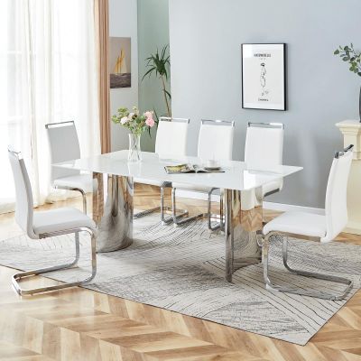 Ebullient 71" Modern Dining Table Set for 6&8, Rectangle Kitchen Table Set,Faux Marble Top Dining Table and PU Leather Chairs, for Dining Room and Kitchen