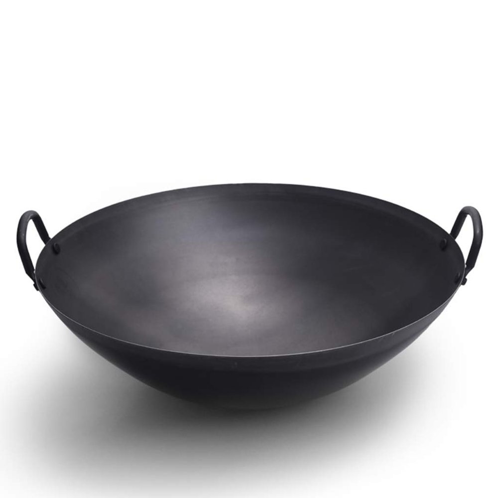 TEMKIN 24 inch Cast Iron Wok High Capacity Cooking Pot with 2 Pot Ear (Size : 36cm)