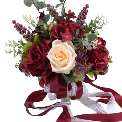 CDQL Artificial Wedding Bridal Bouquet,Vintage Handmade Romantic Cascade Bride Wedding Bouquet, Artificial Silk Rose Hydrangeas Bridal Bridesmaid Bouquet for Wedding Home Table Decor