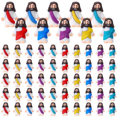 Bememo 50 Pcs Little Jesus Figures Jesus Toys Figurines to Hide and Seek Religious Party Favors for Church Sunday School Easter Egg Stuffers(Dazzling Colors)