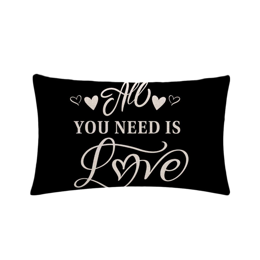 All You Need is Love Pillow Cover Black Farmhouse Decor Inspirational Letters Saying Rectangular/Waist Cushion Cover Housewarming Romantic Gift Anniversary Wedding Holiday Pillowcases 12x20 (Black)