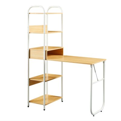 45 Inch Rustic Home Office Desk with 5-Tier Shelves for Storage and Bookshelf, Heavy Duty Multi-Function Foldable Computer Desk Spacious Workstation, Modern Writing Desk Multi-Purpose Study Table