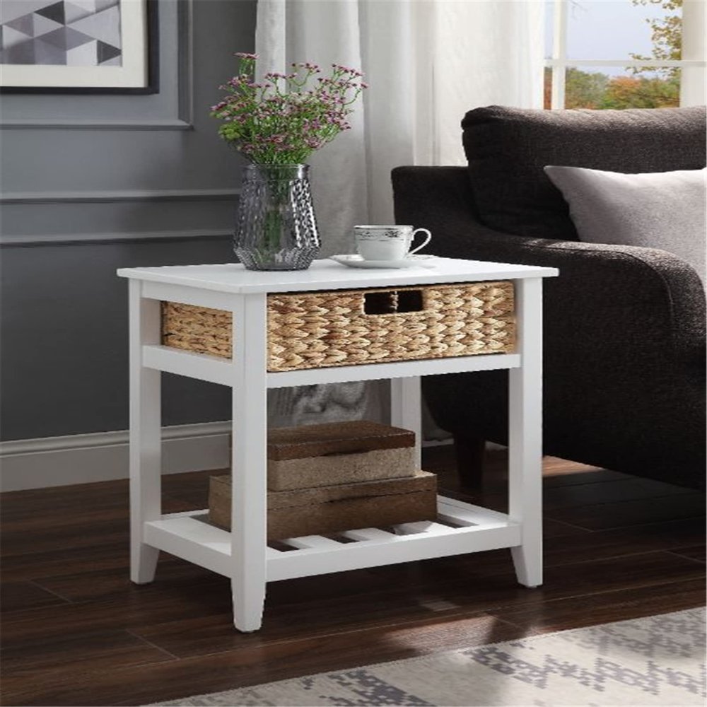 Modern Coffee Table End Sofa TV Stand Accent Nesting Table Side Pier Furniture for Home Office Living Room (Concrete Gray & Black Coffee Table) (White & Natural Accent Table)