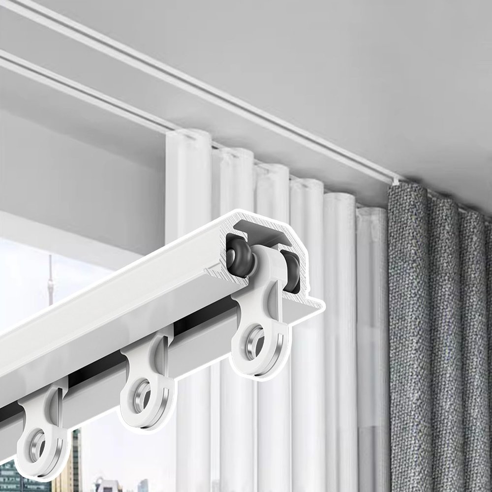 BBHW Hidden Ceiling Curtain Track White, Shower Curtain Rail Recessed, Curtain Pole System with Smooth Rollers, 5ft 10ft 11ft 12ft 13ft 15ft 16ft 18ft (Size : 213cm (7ft))