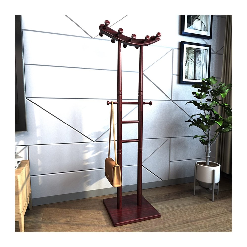 Chinese-Style Household Furniture Dormitory Hanger Cloakroom Bedroom Floor Coat Racks for Office Living Room Apartment Wooden Coat Rack Standing Metal Coat Rack (Colo (1)