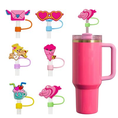 10mm Silicone Straw Covers for Stanley 30&40 Oz Tumbler, Cute Flower Cupid Love Straws Tips Cover, Cute Pink Drinking Straw Topper Accessories Reusable Valentine's Day Stanley Cup Accessories