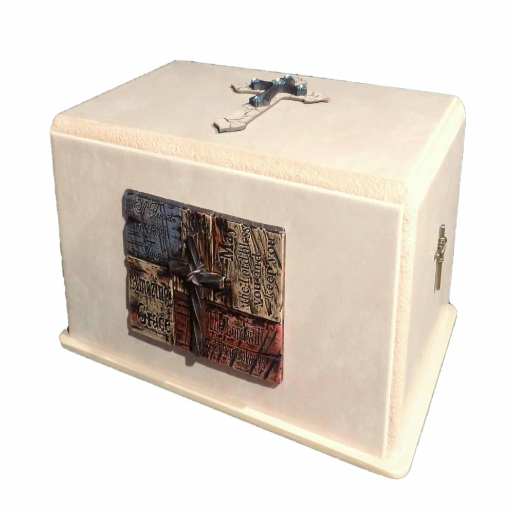 Genuine Handmade Decorative Cremation Urn with Cross by Renowned Artist Lyle Bernett