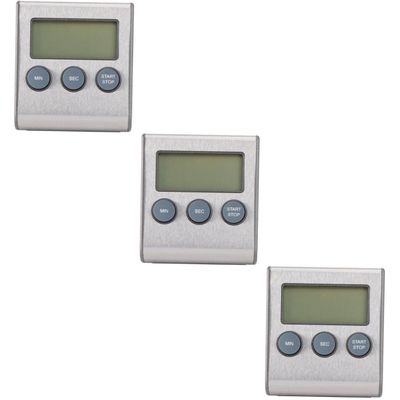 DECHOUS 3pcs Professional Second Timer Stainless Steel Digital Cooking Timer Count up Down for Kitchen Sports Games