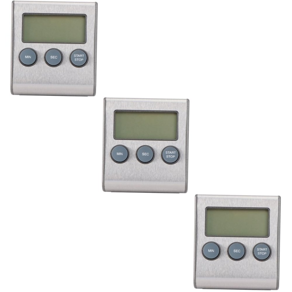 DECHOUS 3pcs Professional Second Timer Stainless Steel Digital Cooking Timer Count up Down for Kitchen Sports Games