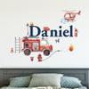 Carton Fire Truck and Helicopter Wall Decals Vinyl Wall Stickers for Kids Boys Girls Bedroom Daycare Classroom Playroom and Kids Room.Names can be Customized view 4