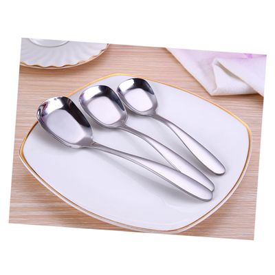 Ciieeo 3pcs Stainless Steel Soup Spoon Flat Dessert Spoons Square Design Mirror Finish Dishwasher Safe