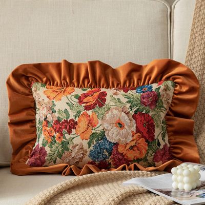 ALISSE Vintage Decorative Throw Pillow CoversRuffle Pillowcases Flower Jacquard Square Cushion Case for Chair/Bed/Couch/Livingroom/Farmhouse Home Decor Aesthetic (Size : 11.8x19.7in)