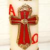 Beautiful Red with Gold Cross Confirmation Unique Paschal Gold-Tone Candle Alpha Omega Cross Sheep Baptism Easter Lent Batuizo Devotional Cirio view 2
