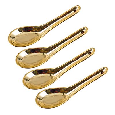MOOWI Tablespoons 5 Inch Brass Soup Spoon Household Dinner Spoon Thickened Spoon Stirring Spoon Copper Tableware, Set of 4 Serving Spoon, Dingzhebo2022