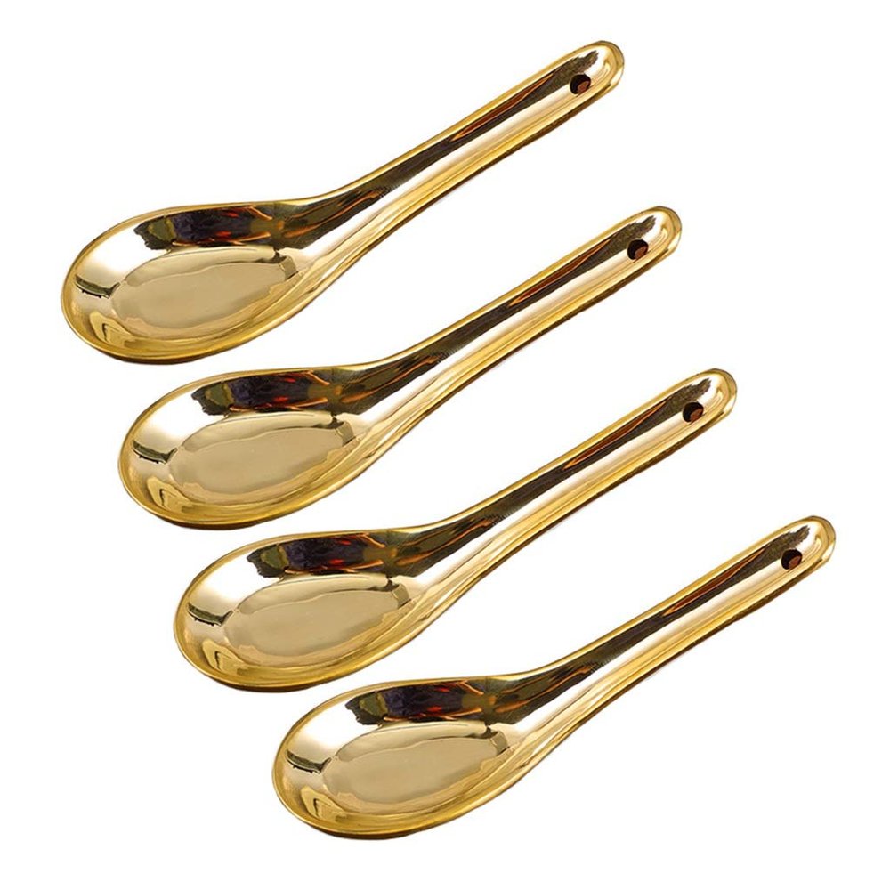 MOOWI Tablespoons 5 Inch Brass Soup Spoon Household Dinner Spoon Thickened Spoon Stirring Spoon Copper Tableware, Set of 4 Serving Spoon, Dingzhebo2022