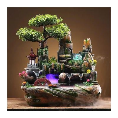 WAOCEO Meditation Decor, Atomized Bonsai Rockery, Flowing Water Fountain Tabletop Small Ornaments, Crystal Ball Gifts, Ceramic Landscape Ornaments,Feng Shui Office Home Decor for Good Luck Wealth