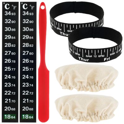 7Pcs Sourdough Starter Kit Sourdough Starter Accessories Kit with Cloth Cap Silicone Spatula Date Band and Temperature Paper Sourdough Starter Jar Replacement for Yeast Bread Baking Supplies