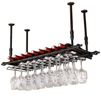Wine Rack Ceiling Decoration Shelf Adjustable Height Grape Cups Organizer Upside Down Bottle Organizer and Stemware for Kitchen Bar Pub Rack, 60cm(23.6in)