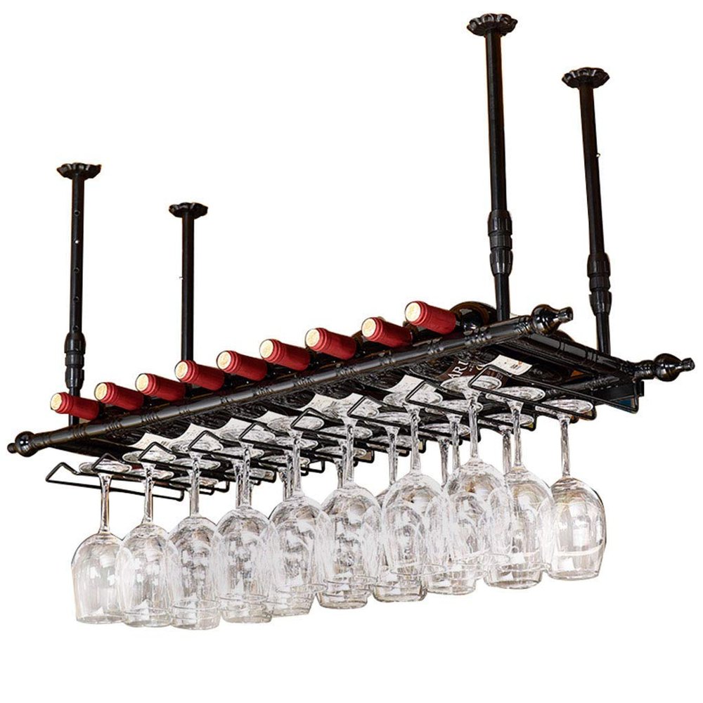Wine Rack Ceiling Decoration Shelf Adjustable Height Grape Cups Organizer Upside Down Bottle Organizer and Stemware for Kitchen Bar Pub Rack, 60cm(23.6in)