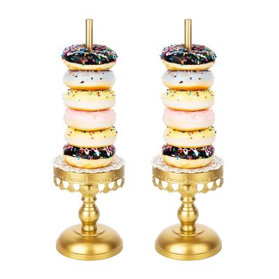 Capesaro Donut Stand Holder,Gold Metal Bagel Stand,Display Stacker Tower for Dessert Table, Doughnut Holder for Birthday, Wedding, Baby Shower, Bridal Shower Party,Pack of 2