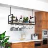 Yopappol Floating Shelves Wall Mounted, Ceiling Kitchen Bar Storage Rack with Upside Down Wine Glass Holder, Hanging Shelving for Bar Cafe Kitchen, Plant/Flower Pot Display Stand (Size : 100x30x60cm) view 1