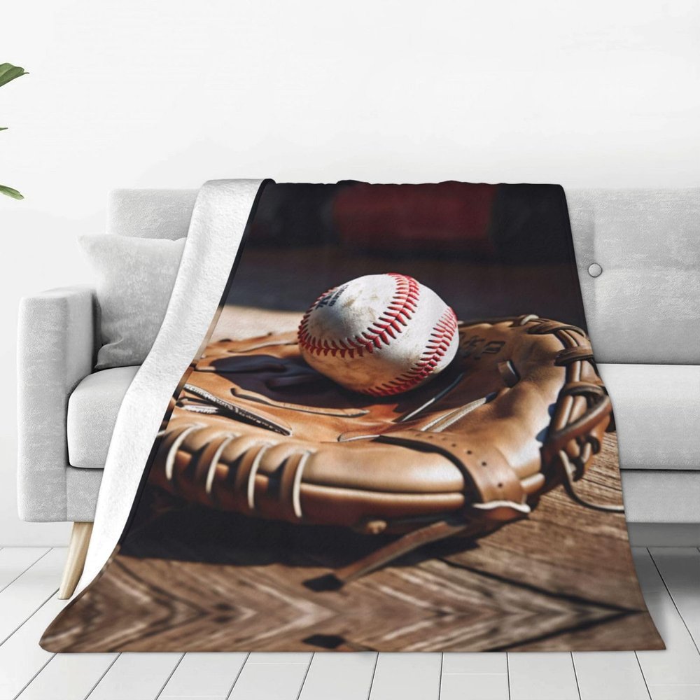 Baseball and Glove Print Ultra-Soft Micro Fleece Blanket Ultra-Soft Micro Light Weight Warm Bed Throw Blanket