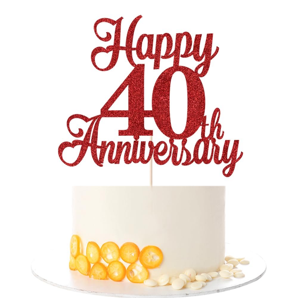 Kaoenla Happy 40th Anniversary Cake Toppers - Red Glitter 40th for Wedding/Company/Birthday Party Decor