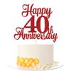 Kaoenla Happy 40th Anniversary Cake Toppers - Red Glitter 40th for Wedding/Company/Birthday Party Decor view 1