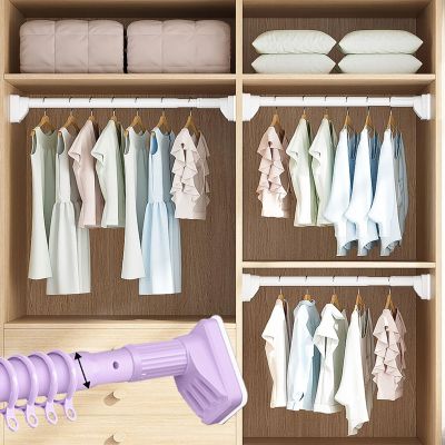 Suction cup Shower Curtain Rod Tension No Drilling Tension Rod 161"-197" Bathroom Rod, No Drilling Adjustable Tension Rods for Bathroom, Closet, Window, Room Divider(Color:Purple,Size:410cm-500cm)